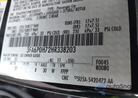 2017 Ford Fusion Se из США, поврежденный, VIN 3FA6P0H72HR338203